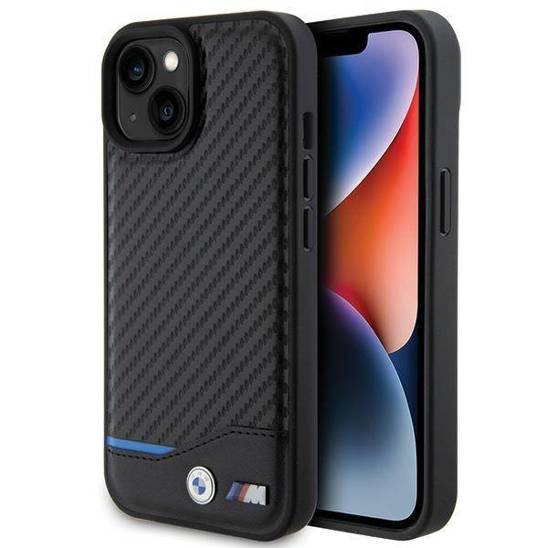 Original Case APPLE IPHONE 15 BMW Leather Carbon (BMHCP15S22NBCK) black