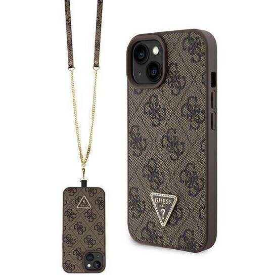 Original Case APPLE IPHONE 15 Guess Hardcase Crossbody 4G Metal Logo (GUHCP15SP4TDSCPW) brown