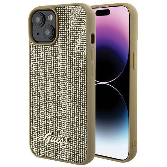 Original Case APPLE IPHONE 15 Guess Hardcase Disco Metal Script (GUHCP15SPMSDGSD) gold