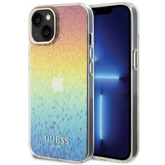 Original Case APPLE IPHONE 15 Guess Hardcase IML Faceted Mirror Disco Iridescent (GUHCP15SHDECMI) multicolored