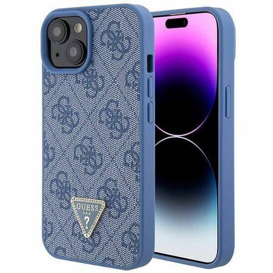 Original Case APPLE IPHONE 15 Guess Hardcase Leather 4G Triangle Strass (GUHCP15SP4TDPB) blue