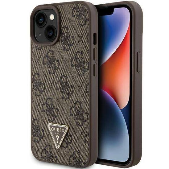 Original Case APPLE IPHONE 15 Guess Hardcase Leather 4G Triangle Strass (GUHCP15SP4TDPW) brown