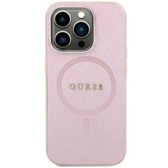 Original Case APPLE IPHONE 15 Guess Hardcase Saffiano MagSafe (GUHMP15SPSAHMCP) pink