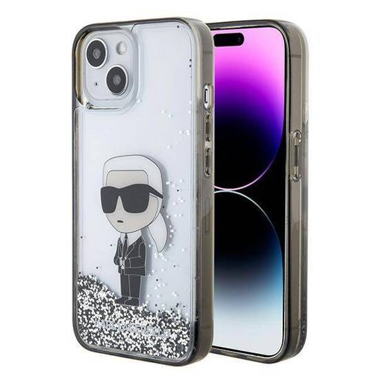 Original Case APPLE IPHONE 15 Karl Lagerfeld Hardcase Liquid Glitter Ikonik (KLHCP15SLKKNSK) transparent