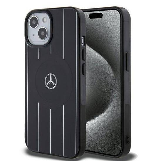 Original Case APPLE IPHONE 15 Mercedes Hardcase Double Layer Crossed Lines MagSafe (MEHMP15S23HRSK) black