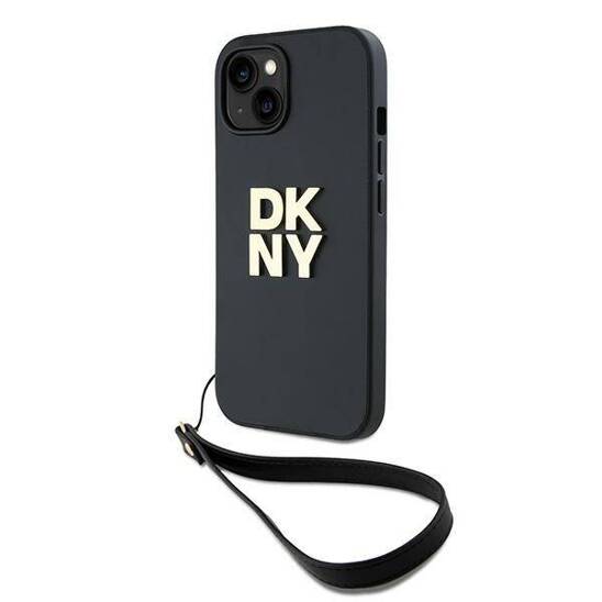 Original Case APPLE IPHONE 15 PLUS DKNY Hardcase Wrist Strap Stock Logo (DKHCP15MPBSWSK) black