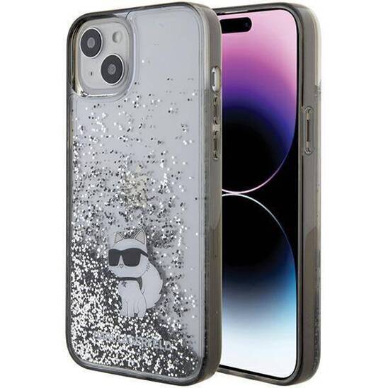 Original Case APPLE IPHONE 15 PLUS Karl Lagerfeld Hardcase Liquid Glitter Choupette (KLHCP15MLKCNSK) transparent