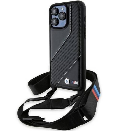 Original Case APPLE IPHONE 15 PRO BMW Hardcase M Edition Carbon Stripe & Strap (BMHCP15L23PSCCK) black