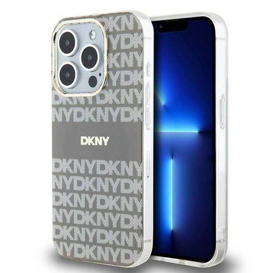 Original Case APPLE IPHONE 15 PRO DKNY Hardcase IML Mono & Stripe MagSafe (DKHMP15LHRHSEE) beige