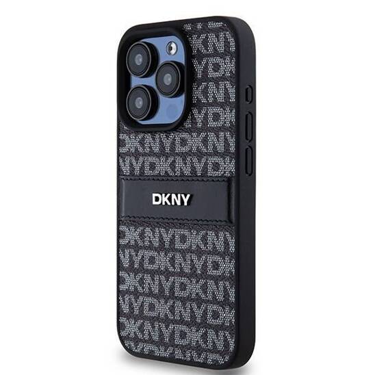 Original Case APPLE IPHONE 15 PRO DKNY Hardcase Leather Mono Stripe & Metal Logo (DKHCP15LPRTHSLK) black