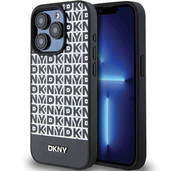 Original Case APPLE IPHONE 15 PRO DKNY Hardcase Leather Printed Pattern Metal Logo MagSafe (DKHMP15LPSOSPK) black