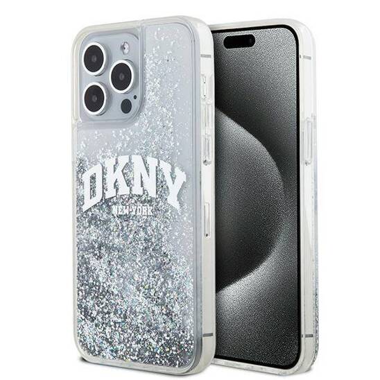 Original Case APPLE IPHONE 15 PRO DKNY Hardcase Liquid Glitter Big Logo (DKHCP15LLBNAET) white