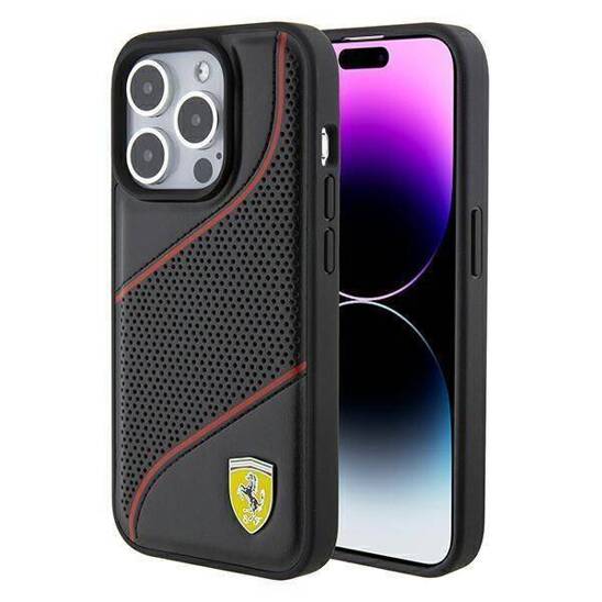 Original Case APPLE IPHONE 15 PRO Ferrari Hardcase Perforated Waves Metal Logo (FEHCP15LPWAK) black