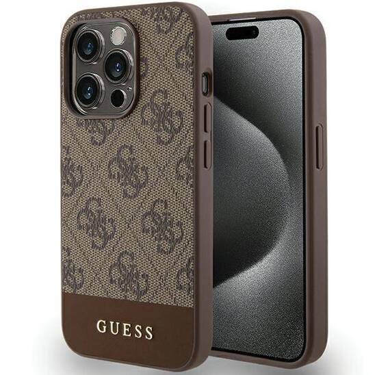 Original Case APPLE IPHONE 15 PRO Guess Hardcase 4G Stripe Collection (GUHCP15LG4GLBR) brown