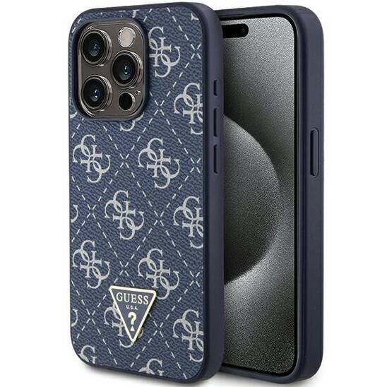 Original Case APPLE IPHONE 15 PRO Guess Hardcase 4G Triangle Metal Logo (GUHCP15LPG4GPB) blue