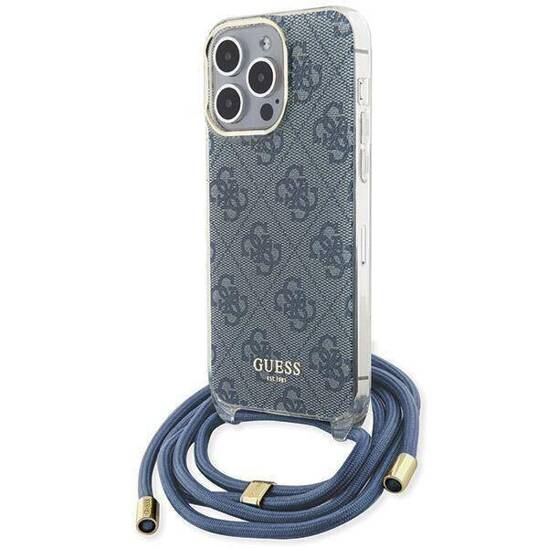 Original Case APPLE IPHONE 15 PRO Guess Hardcase Crossbody Cord 4G Print (GUHCP15LHC4SEB) blue