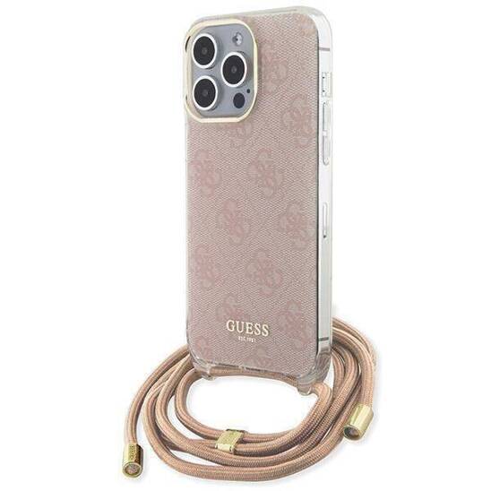 Original Case APPLE IPHONE 15 PRO Guess Hardcase Crossbody Cord 4G Print (GUHCP15LHC4SEP) pink