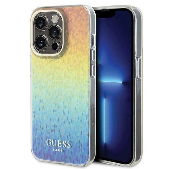 Original Case APPLE IPHONE 15 PRO Guess Hardcase IML Faceted Mirror Disco Iridescent (GUHCP15LHDECMI) multicolored