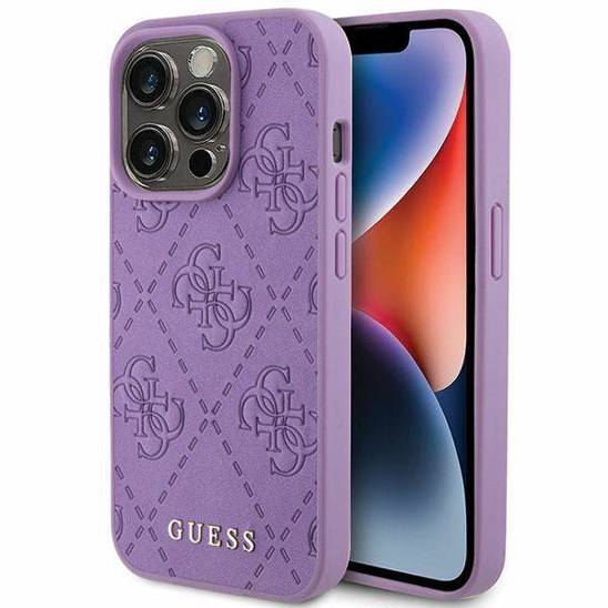 Original Case APPLE IPHONE 15 PRO Guess Hardcase Leather 4G Stamped (GUHCP15LP4EPMU) purple