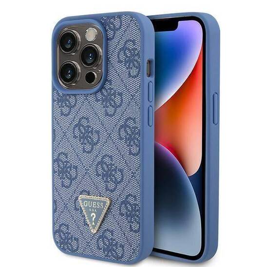 Original Case APPLE IPHONE 15 PRO Guess Hardcase Leather 4G Triangle Strass (GUHCP15LP4TDPB) blue