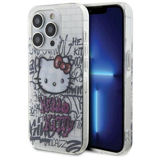 Original Case APPLE IPHONE 15 PRO Hello Kitty Hardcase IML Kitty On Bricks Graffiti (HKHCP15LHDGPHT) white