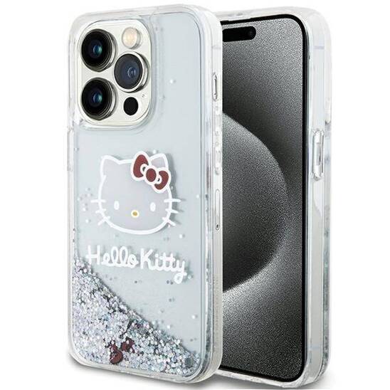 Original Case APPLE IPHONE 15 PRO Hello Kitty Hardcase Liquid Glitter Charms Kitty Head (HKHCP15LLIKHET) silver