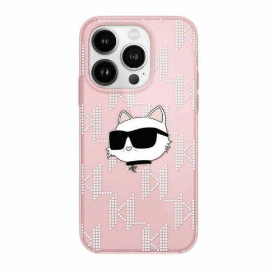 Original Case APPLE IPHONE 15 PRO Karl Lagerfeld Hardcase IML Choupette Head & Monogram (KLHCP15LHKLPCHP) pink