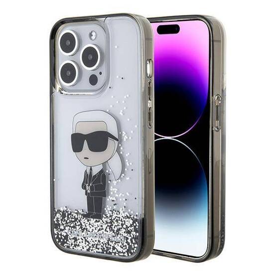 Original Case APPLE IPHONE 15 PRO Karl Lagerfeld Hardcase Liquid Glitter Ikonik (KLHCP15LLKKNSK) transparent