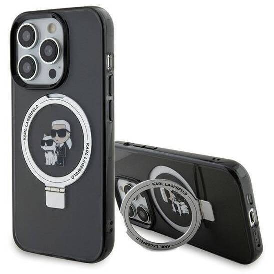 Original Case APPLE IPHONE 15 PRO Karl Lagerfeld Hardcase Ring Stand Karl&Choupettte MagSafe (Klhmp15lhmrskck) black