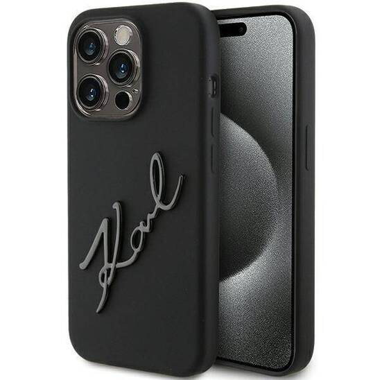 Original Case APPLE IPHONE 15 PRO Karl Lagerfeld Hardcase Silicone Karl Script (KLHCP15LSKSBMCK) black