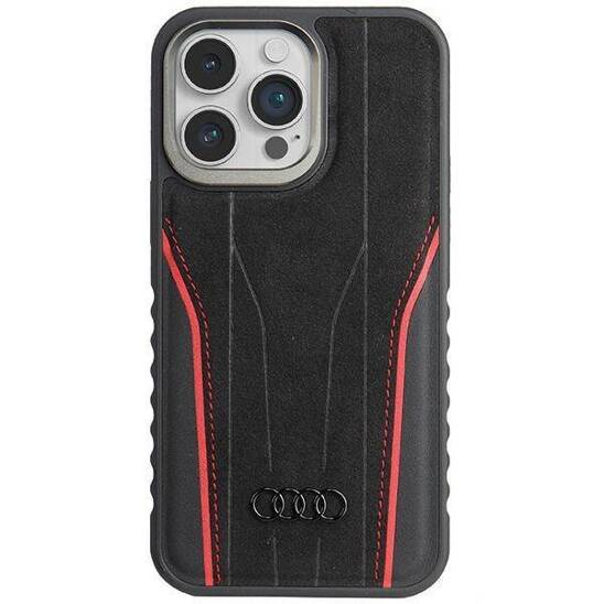 Original Case APPLE IPHONE 15 PRO MAX Audi Genuine Leather MagSafe (AU-TPUPCMIP15PM-R8/D3-RD) black & red