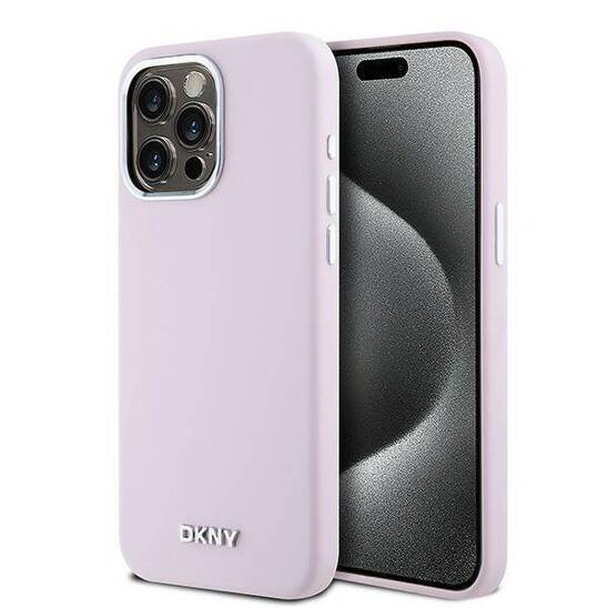 Original Case APPLE IPHONE 15 PRO MAX DKNY Hardcase Liquid Silicone Small Metal Logo MagSafe (DKHMP15XSMCHLP) pink