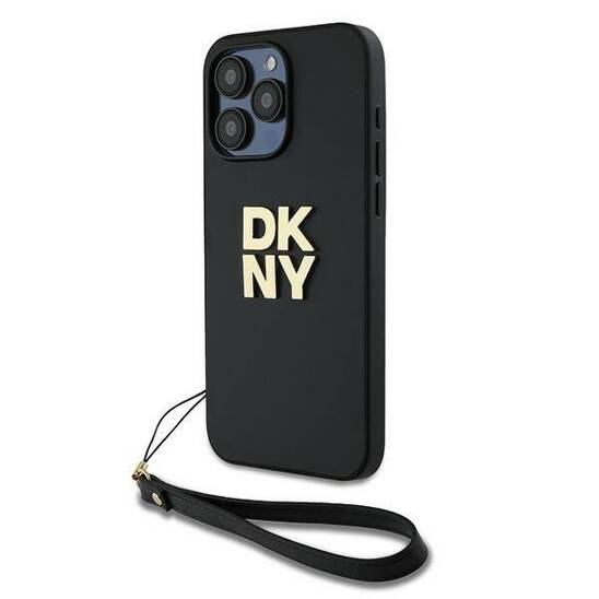 Original Case APPLE IPHONE 15 PRO MAX DKNY Hardcase Wrist Strap Stock Logo (DKHCP15XPBSWSK) black