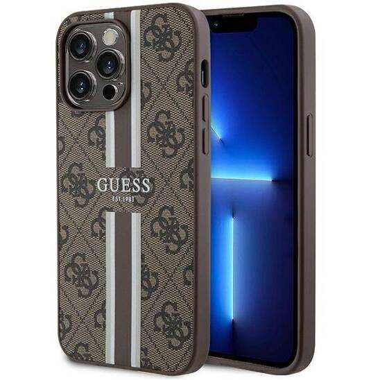 Original Case APPLE IPHONE 15 PRO MAX Guess Hardcase 4G Printed Stripes MagSafe (GUHMP15XP4RPSW) brown