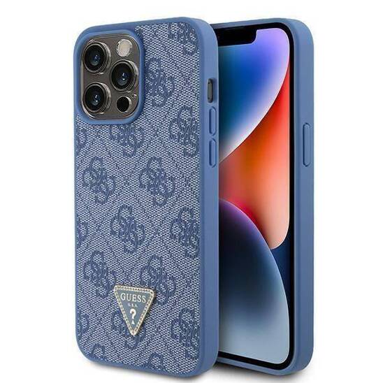 Original Case APPLE IPHONE 15 PRO MAX Guess Hardcase Leather 4G Triangle Strass (GUHCP15XP4TDPB) blue