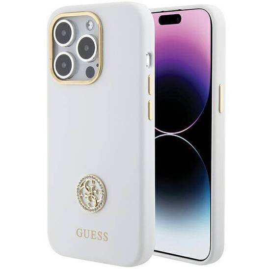 Original Case APPLE IPHONE 15 PRO MAX Guess Hardcase Silicone Logo Strass 4G (GUHCP15XM4DGPH) white