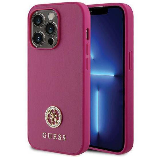 Original Case APPLE IPHONE 15 PRO MAX Guess Hardcase Strass Metal Logo (GUHCP15XPS4DGPP) pink