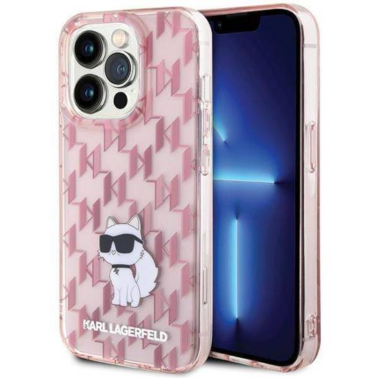 Original Case APPLE IPHONE 15 PRO MAX Karl Lagerfeld Hardcase Monogram Choupette (KLHCP15XHNCMKLP) pink