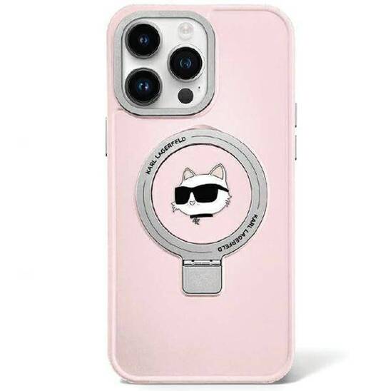 Original Case APPLE IPHONE 15 PRO MAX Karl Lagerfeld Hardcase Ring Stand Choupette Head MagSafe (KLHMP15XHMRSCHP) pink