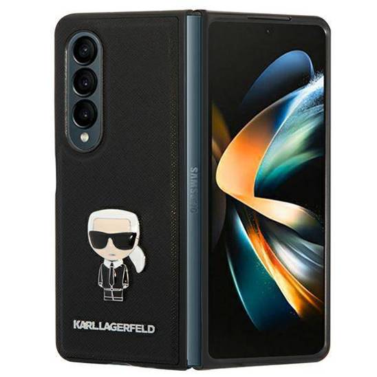 Original Case GALAXY Z FOLD 4 Karl Lagerfeld Book Saffiano Ikonik Metal black