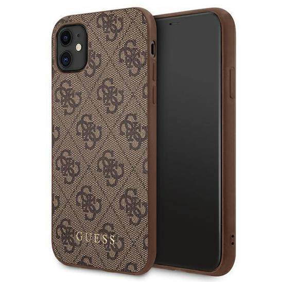 Original Case IPHONE 11 Guess Hard Case 4G Metal Gold Logo (GUHCN61G4GFBR) brown