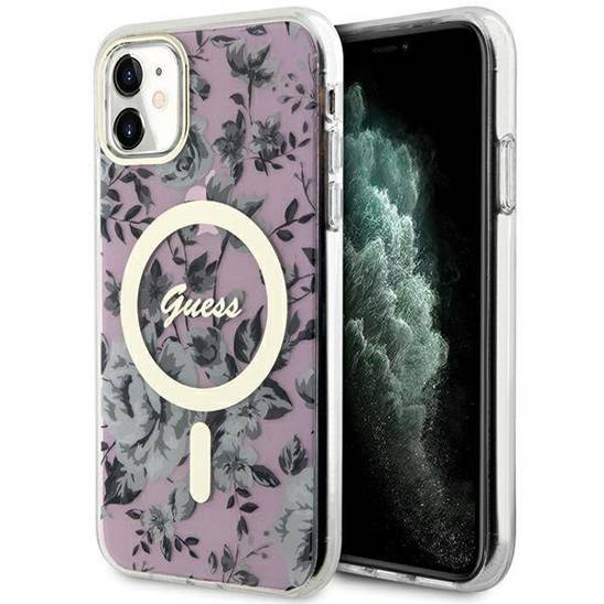 Original Case IPHONE 11 Guess Hardcase Flower MagSafe (GUHMN61HCFWSP) pink