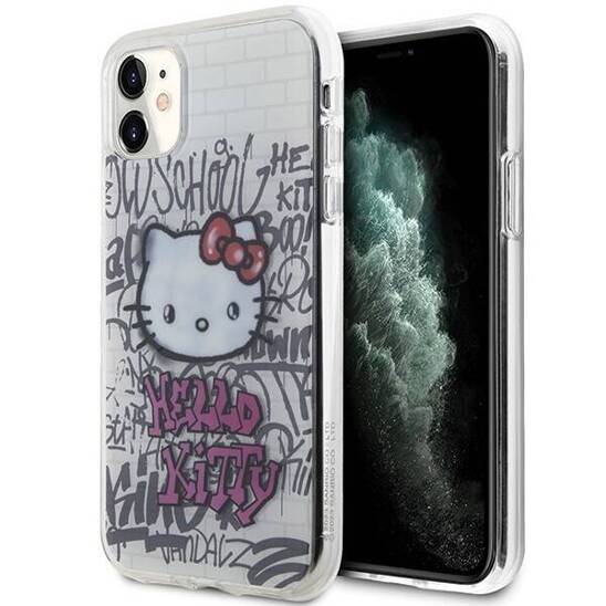 Original Case IPHONE 11 Hello Kitty Hardcase IML Kitty On Bricks Graffiti (HKHCN61HDGPHT) white