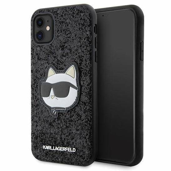 Original Case IPHONE 11 Karl Lagerfeld Hardcase Glitter Choupette Patch (KLHCN61G2CPK) black