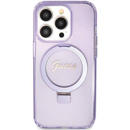 Original Case IPHONE 11 / XR Guess Hardcase Ring Stand Script Glitter MagSafe (GUHMN61HRSGSU) purple