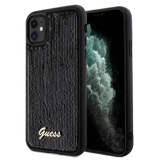 Original Case IPHONE 11 / XR Guess Hardcase Sequin Script Metal (GUHCN61PSFDGSK) black