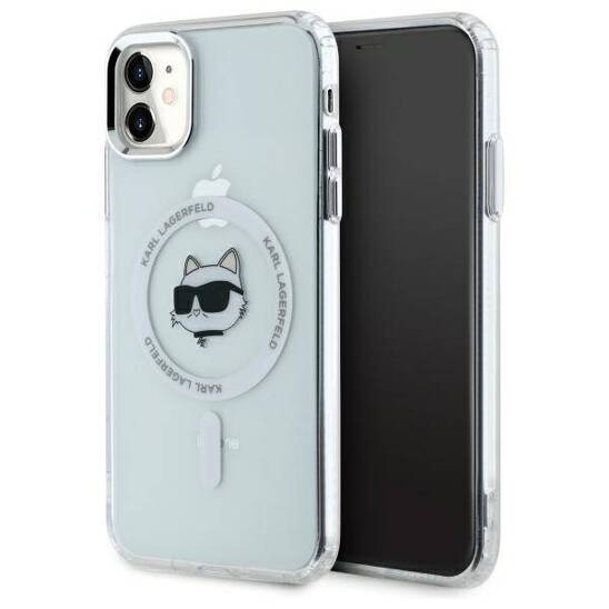 Original Case IPHONE 11 / XR Karl Lagerfeld Hardcase IML Metal Choupette Head MagSafe (KLHMN61HLSCHH) white