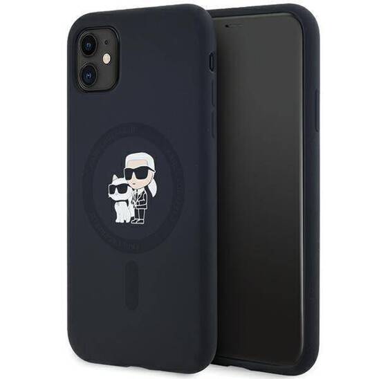 Original Case IPHONE 11 / XR Karl Lagerfeld Hardcase Silicone Karl & Choupette Magsafe (KLHMN61SCMKCRHK) black