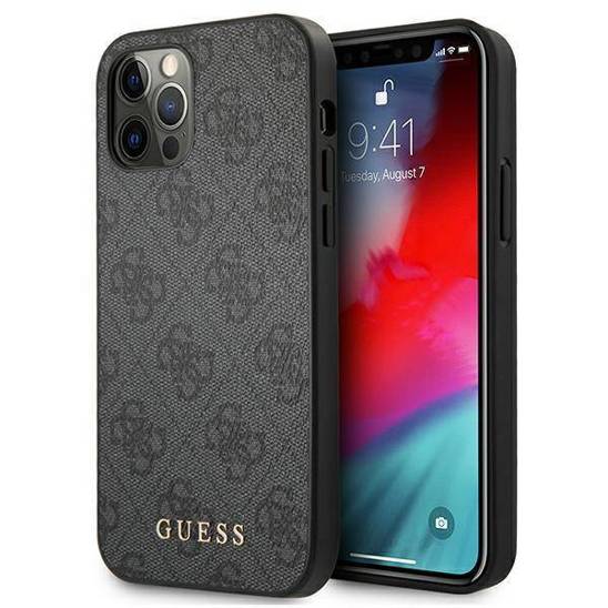 Original Case IPHONE 12 / 12 PRO Guess Hard Case 4G Metal Gold Logo (GUHCP12MG4GFGR) gray