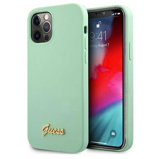 Original Case IPHONE 12 / 12 PRO Guess Hardcase Metal Logo Script (GUHCP12MLSLMGGN) mint